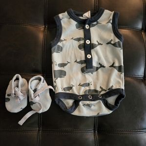 Vintage Kate Quinn- Organic Cotton- Whale Print- Sleeveless Henley and Booties